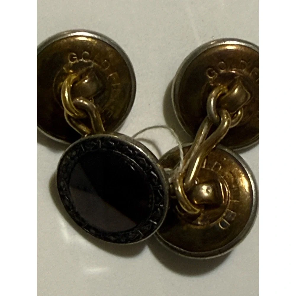 Vintage G.C. Goldfilled Black Onyx Double Sided Chain Link Cufflinks Mens Round